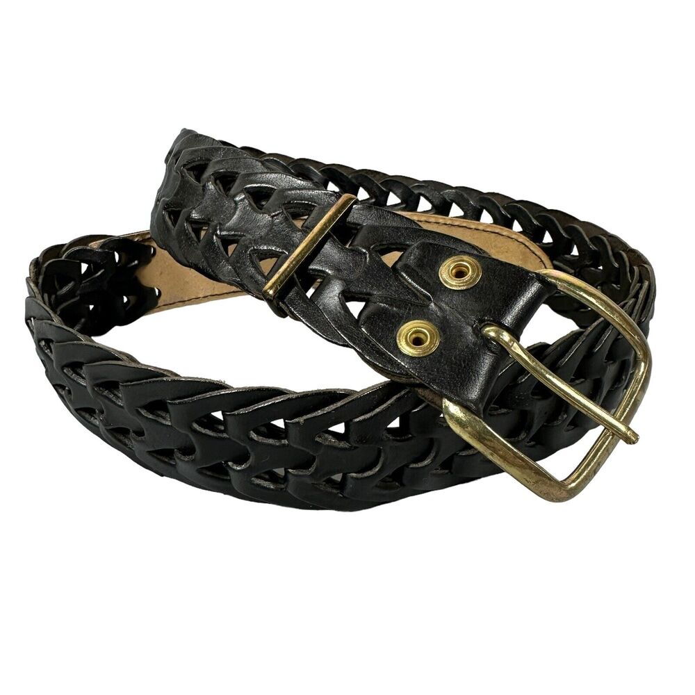 Vintage Belt Black Braided Womens Size XS /S 27-30 Faux Leather Festival Western